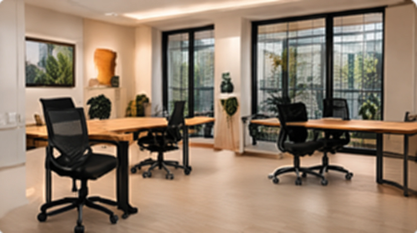 Cam bölmeli ofis çalışma alanı